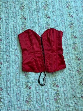 Windsor Red and Black Lace-Up Corset Top